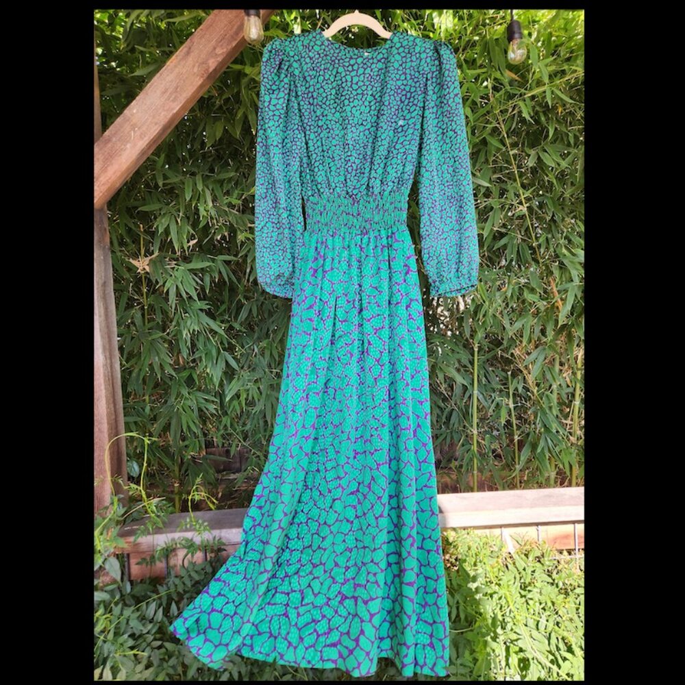 *RARE* Gorgeous David Brown Maxi Dress Vintage Balloon Sleeve: Flowy and Showy